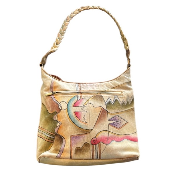 Vintage Handpainted Leather Manifique Hobo Bag with Braided Shoulder Strap - Picture 15 of 15